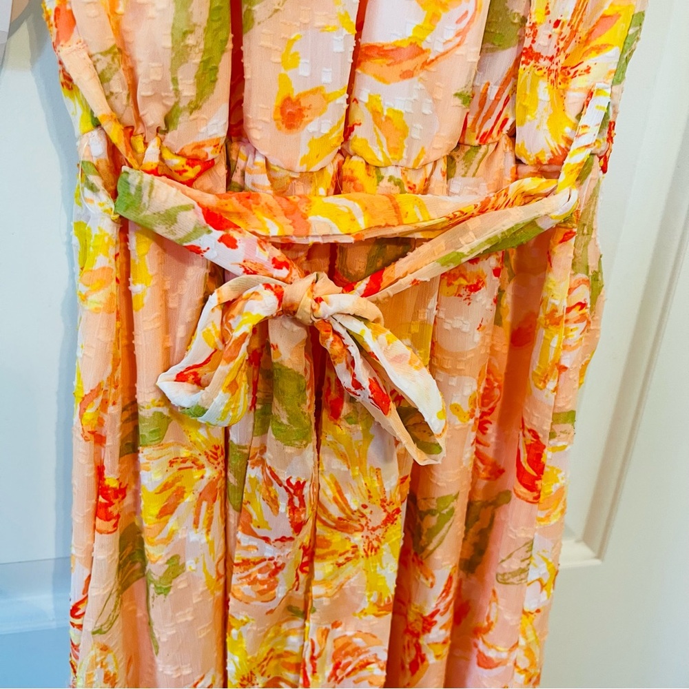 Harlow & Rose Halter Neck Peach Orange Floral Tiered Maxi Dress Tie Back NWT - Picture 6 of 9